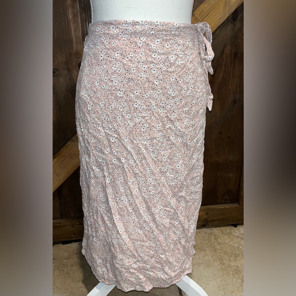 Floral Pink Wrap Midi Skirt